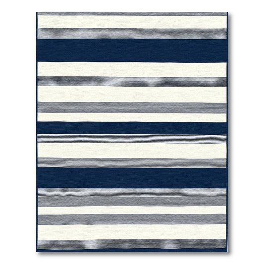 Navy Creme Linear Horizontal Accent Rug