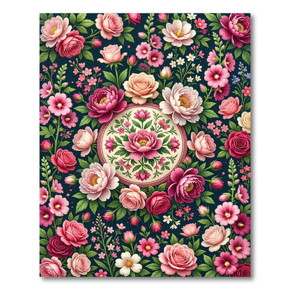 Romantic Pink Peony Floral Medallion Rug