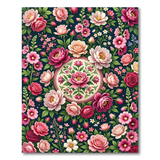 Romantic Pink Peony Floral Medallion Rug