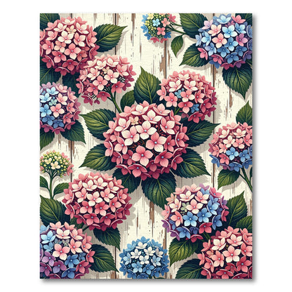 Watercolor Hydrangea Floral Wood Plank Arrangement Rug