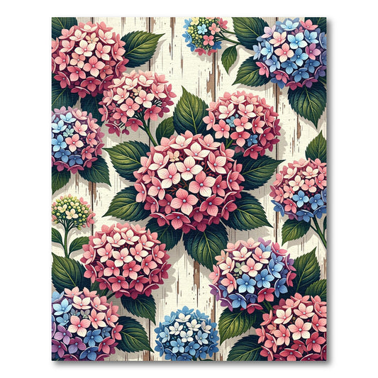 Watercolor Hydrangea Floral Wood Plank Arrangement Rug
