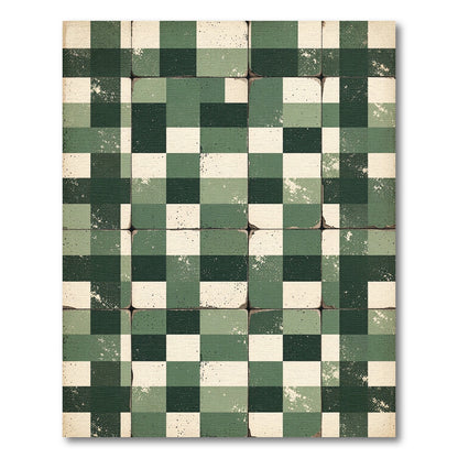 Vintage Sage and Forest Checkered Grid Rug