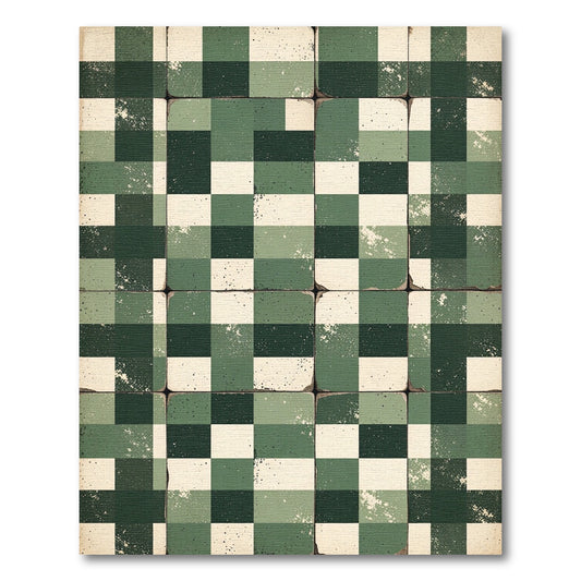 Vintage Sage and Forest Checkered Grid Rug