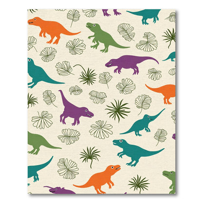 Playful Dinosaur Leafy Jungle Scene Rug
