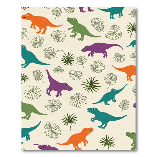 Playful Dinosaur Leafy Jungle Scene Rug