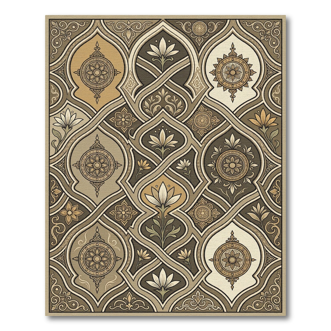 Earthy Sepia Interwoven Floral Medallion Rug