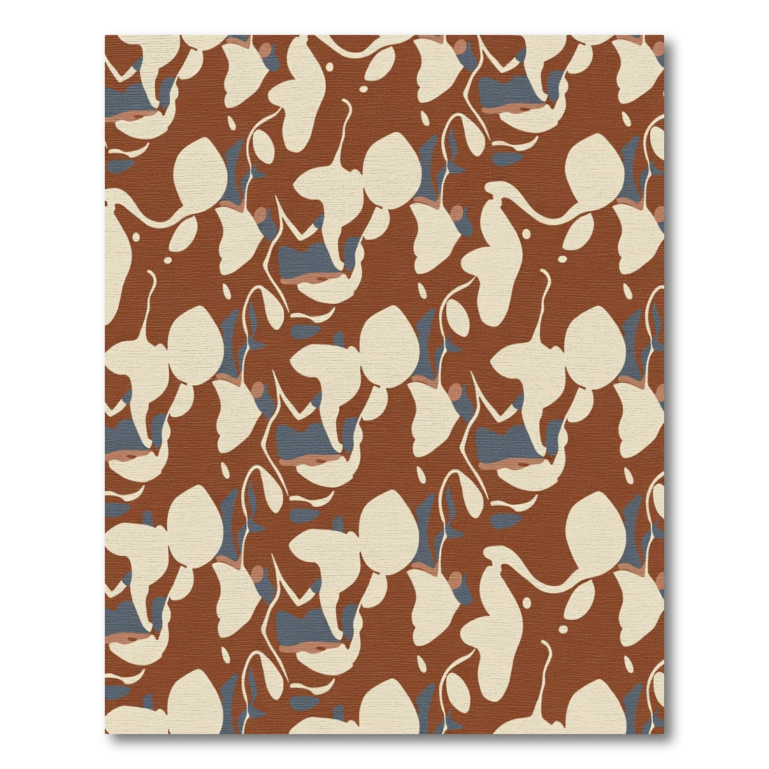 Abstract Ochre Cream Blue Floral Swirls Rug