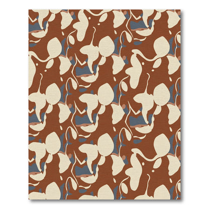 Abstract Ochre Cream Blue Floral Swirls Rug