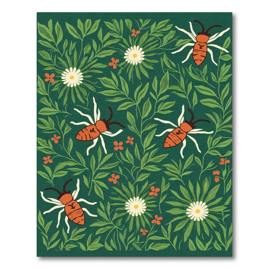 Orange Beetle Green Foliage Floral Rug