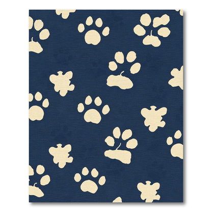 Cream Paw Prints On Navy Rug