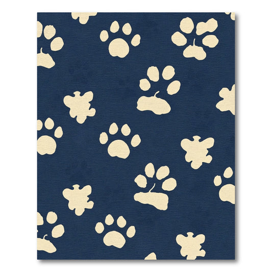 Cream Paw Prints On Navy Rug