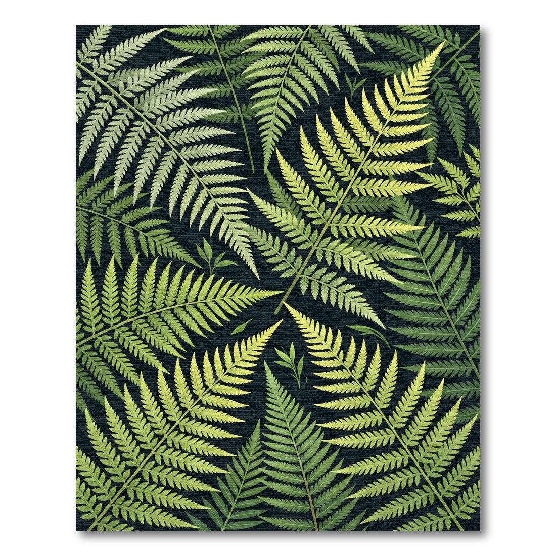 Verdant Fern Fronds Over Dark Background Rug