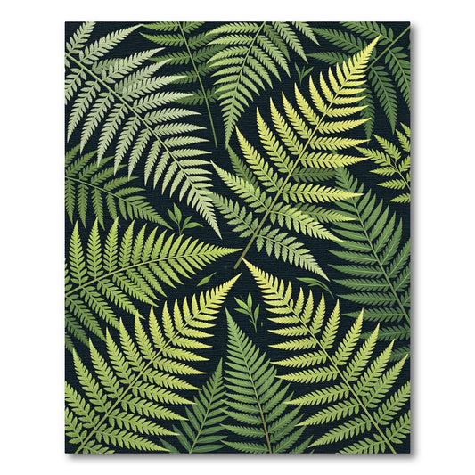 Verdant Fern Fronds Over Dark Background Rug