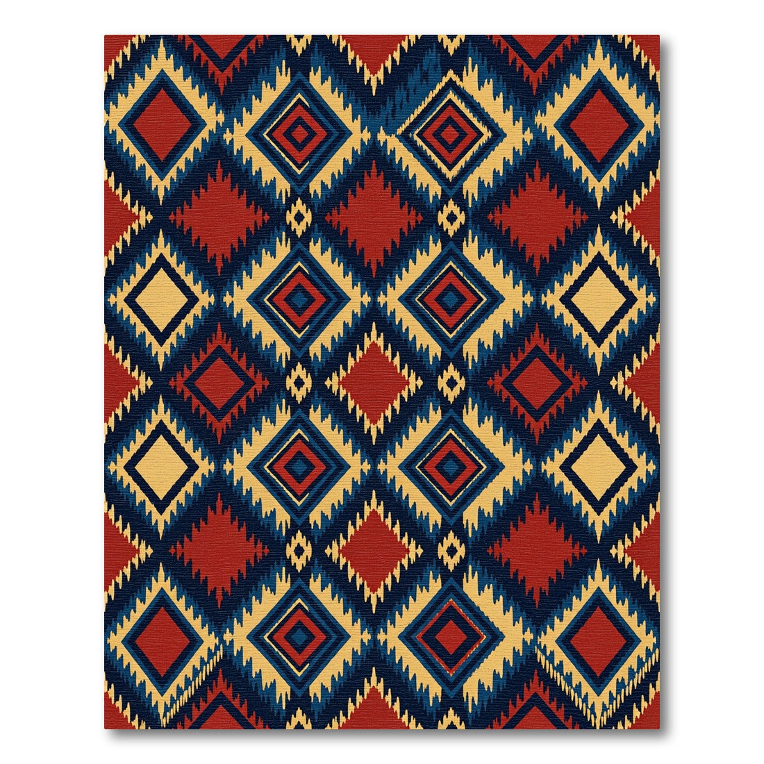 Bold Red Indigo Geometric Diamond Rug
