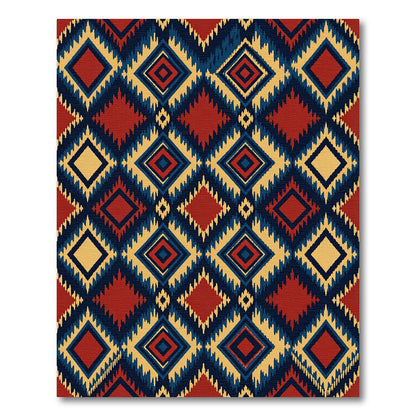 Bold Red Indigo Geometric Diamond Rug