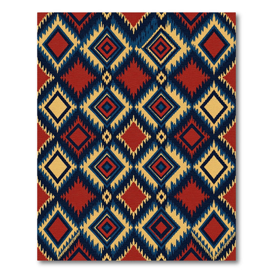 Bold Red Indigo Geometric Diamond Rug
