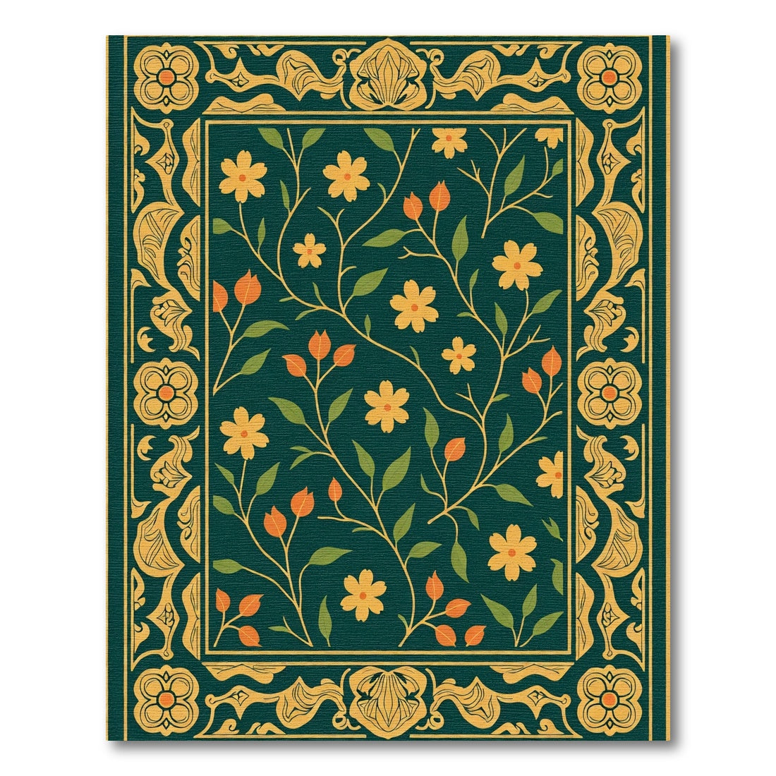 Orchid Teal Floral Vine Border Rug