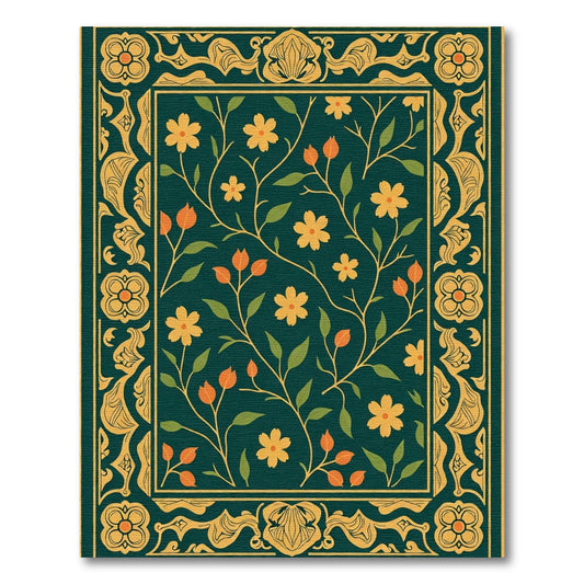 Orchid Teal Floral Vine Border Rug