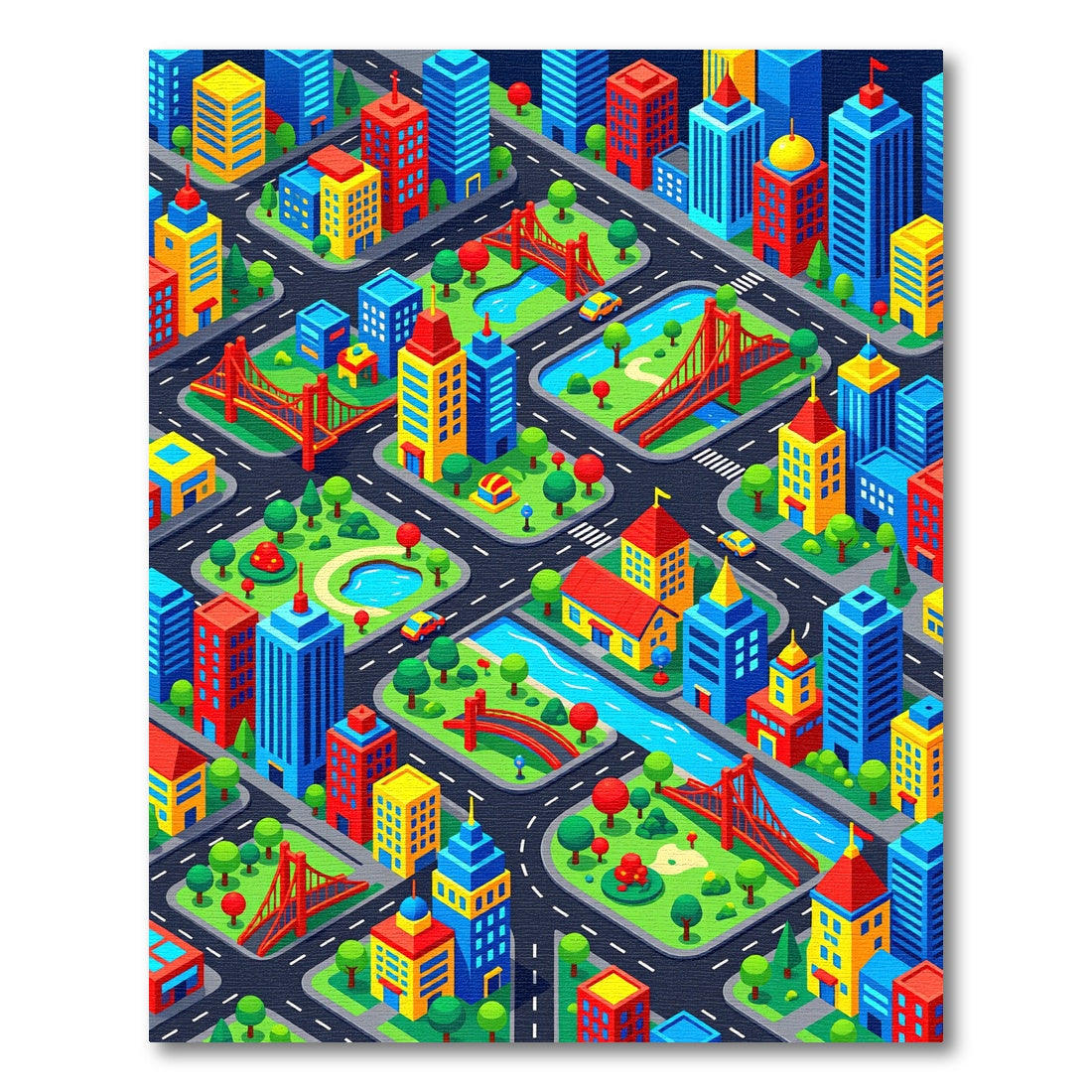 Colorful Isometric City Bridges Parks Rug