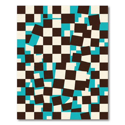 Abstract Teal and Chocolate Geometric Checkerboard Rug