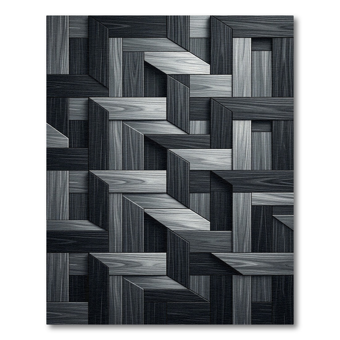 Monochromatic Wood Grain Geometric Overlay Rug