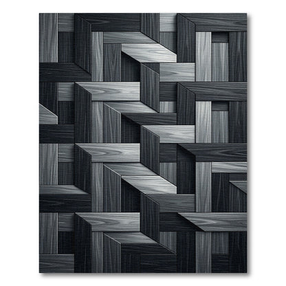 Monochromatic Wood Grain Geometric Overlay Rug