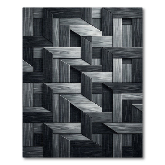 Monochromatic Wood Grain Geometric Overlay Rug