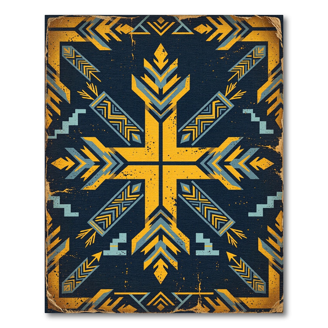 Yellow Blue Geometric Sunburst Rug