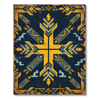 Yellow Blue Geometric Sunburst Rug