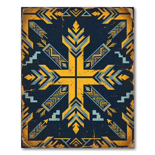 Yellow Blue Geometric Sunburst Rug