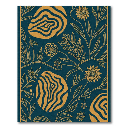 Teal And Gold Abstract Floral Nature Rug