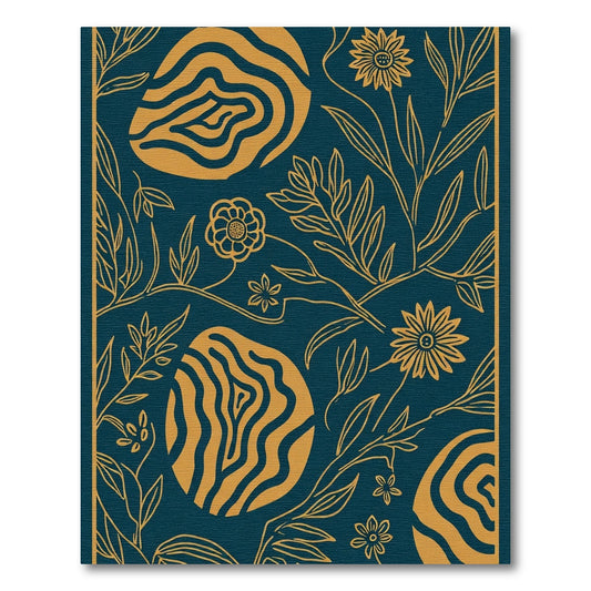 Teal And Gold Abstract Floral Nature Rug