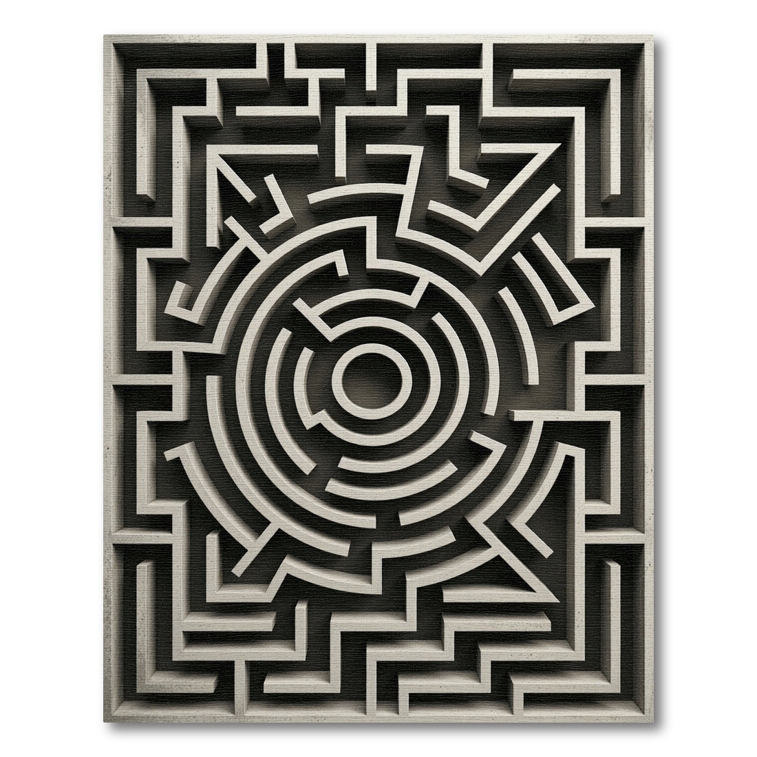 Monochromatic Abstract Architectural Circular Maze Rug