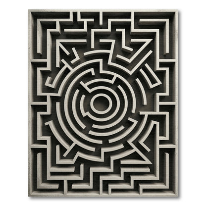 Monochromatic Abstract Architectural Circular Maze Rug