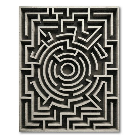 Monochromatic Abstract Architectural Circular Maze Rug