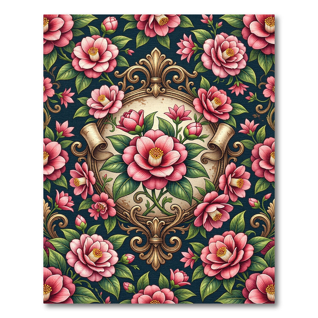 Victorian Blush Camellia Ornate Medallion Rug