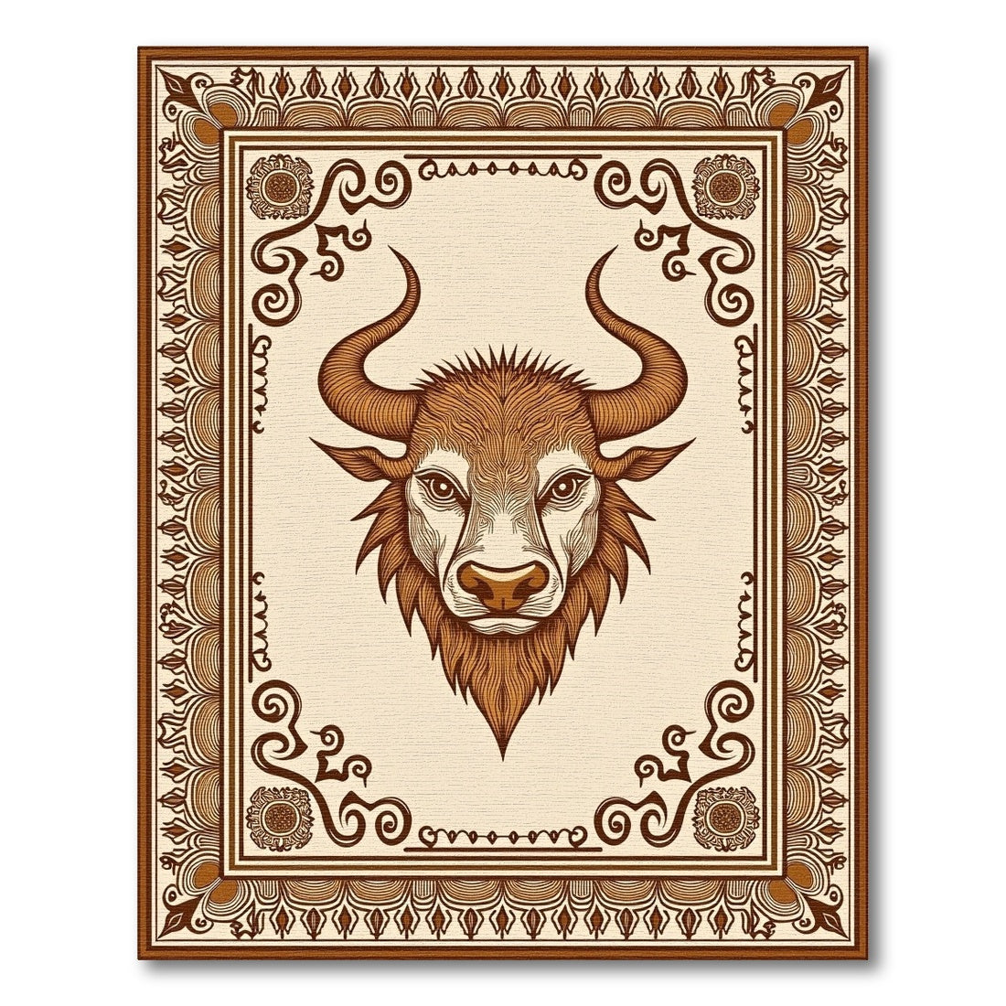 Brown Bull Zodiac Majestic Frame Rug