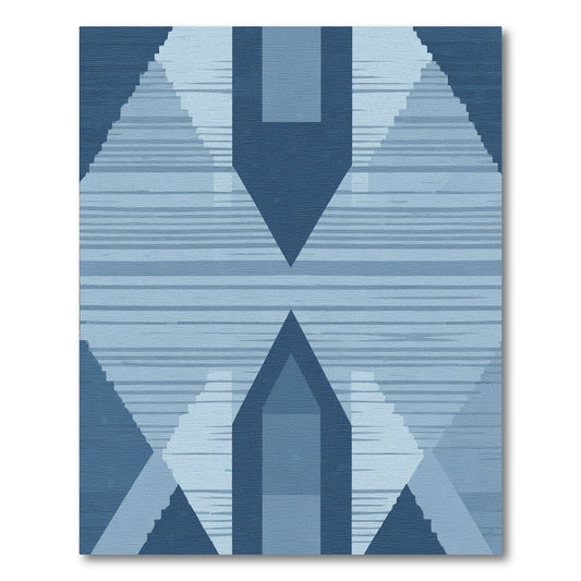 Symmetrical Indigo Geometric Stepped Forms Rug