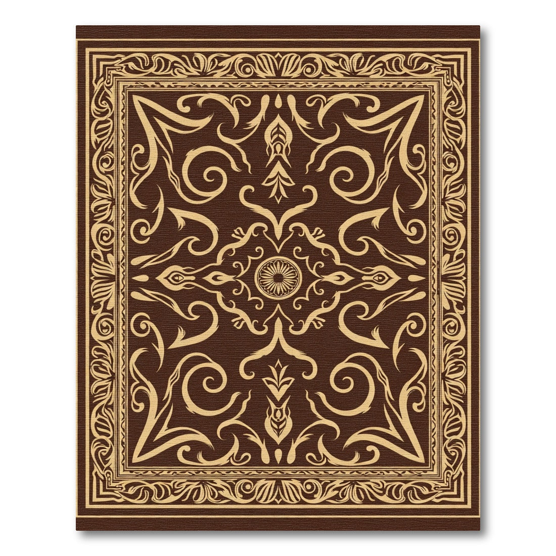 Brown and Tan Ornamental Scroll Rug