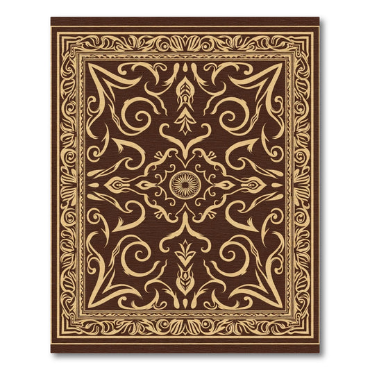 Brown and Tan Ornamental Scroll Rug