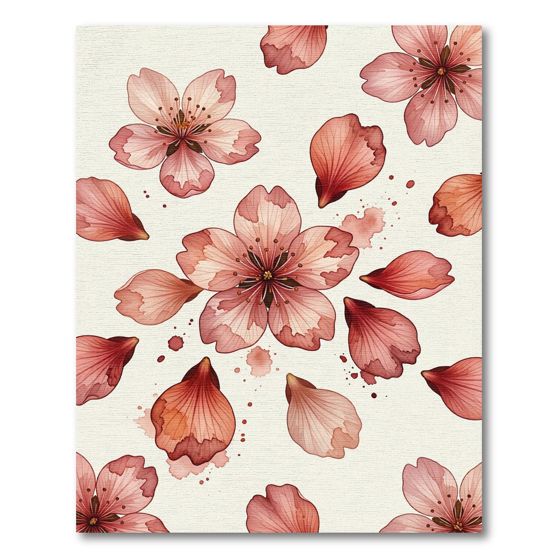 Watercolor Blush Cherry Blossom Scattered Petals Rug