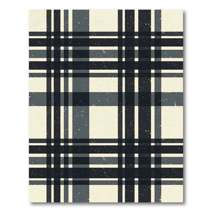 Dark Gray Cream Plaid Grid Rug
