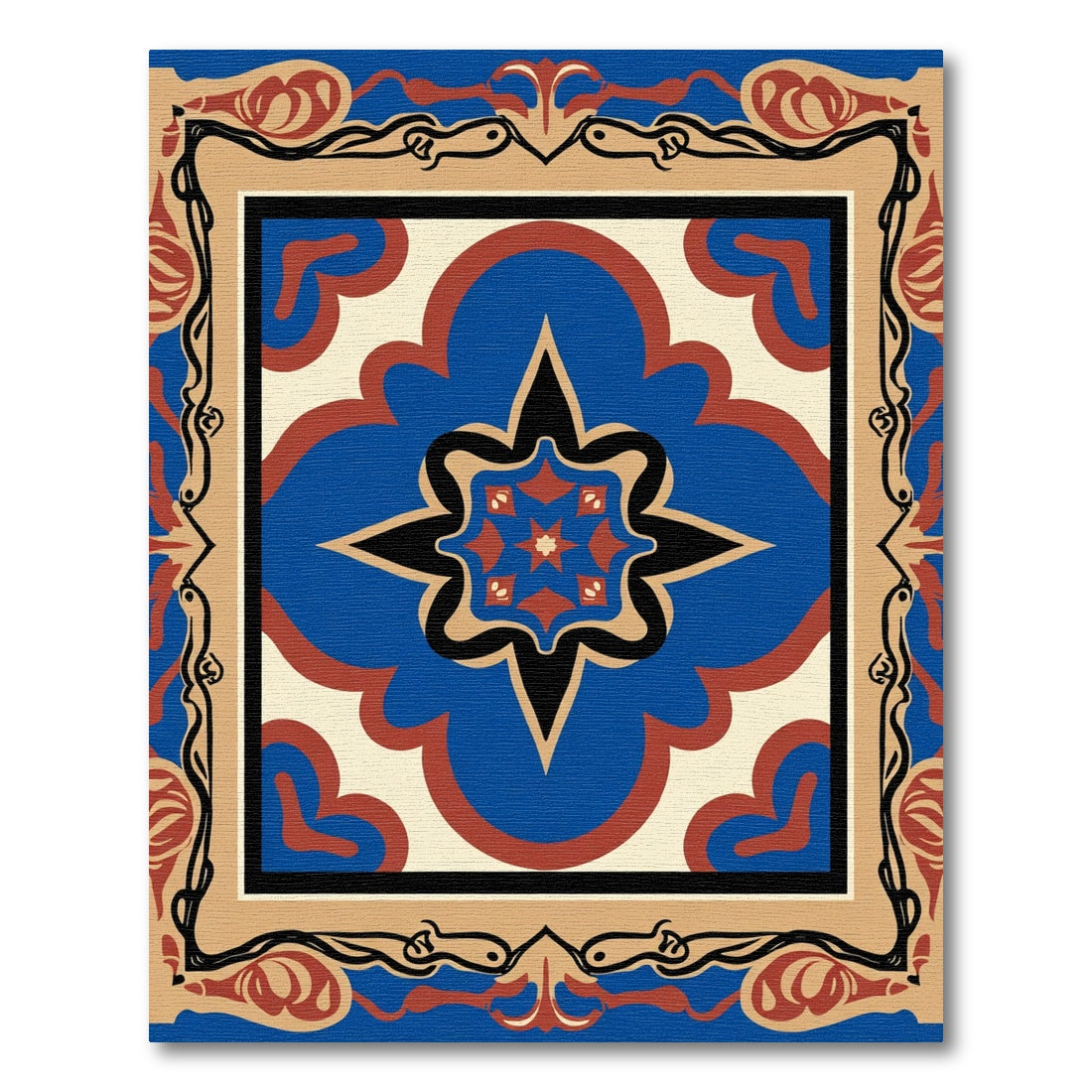Ornate Ceramic Tile Motif Rug