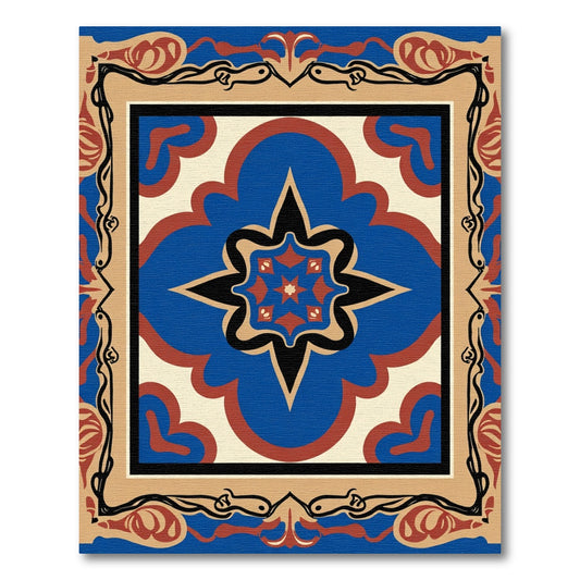 Ornate Ceramic Tile Motif Rug
