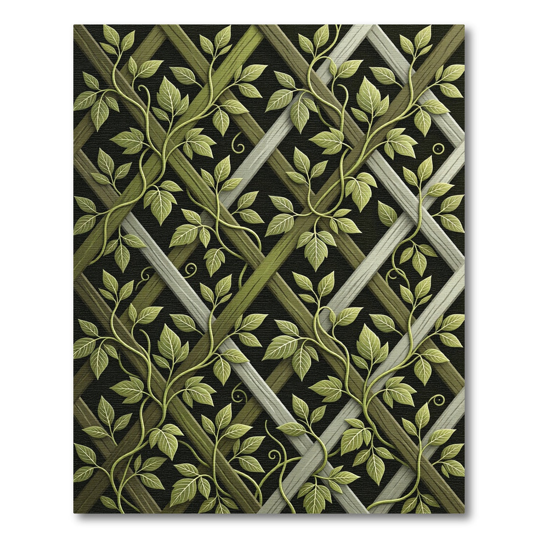 Lush Green Botanical Trellis Vines Rug