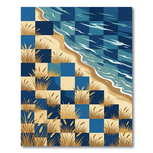 Coastal Wheat Field Checkerboard Blue Rug