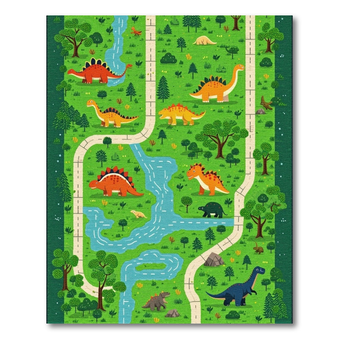 Whimsical Dino Path River Forest Rug