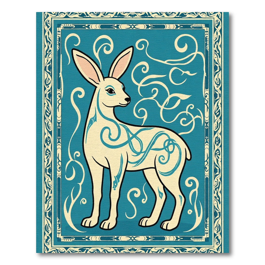 Sky Blue Deer Celtic Knot Frame Rug