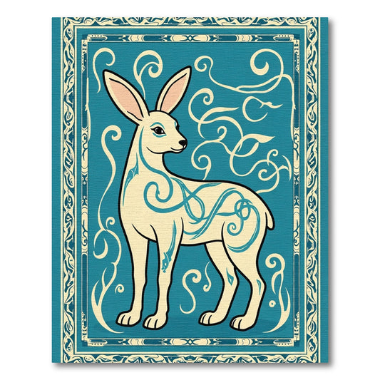 Sky Blue Deer Celtic Knot Frame Rug