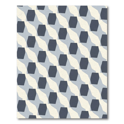 Muted Blue Ochre Geometric Overlay Rug